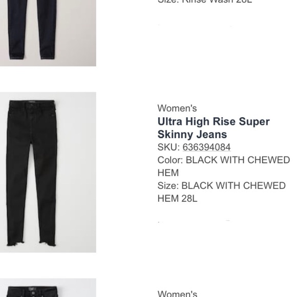 Abercrombie Ultra High Rise black jeans, chewed hem. Never worn, tags still on - Picture 2 of 3